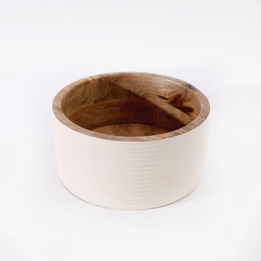 Riko Mango Wood Ribbed Bowl Medium - Cream - Image 6