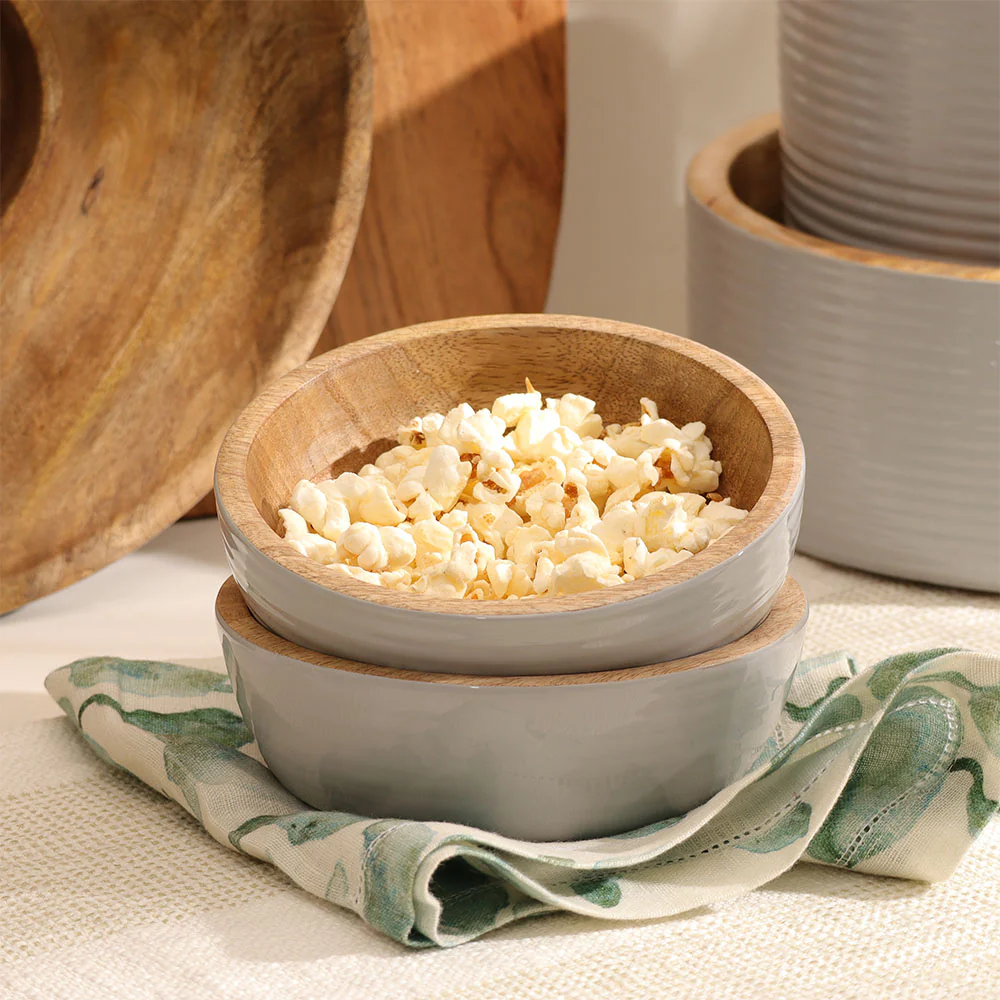 Riko Mango Wood Ribbed Bowls, Set of 2 - Periwinkle - Image 2