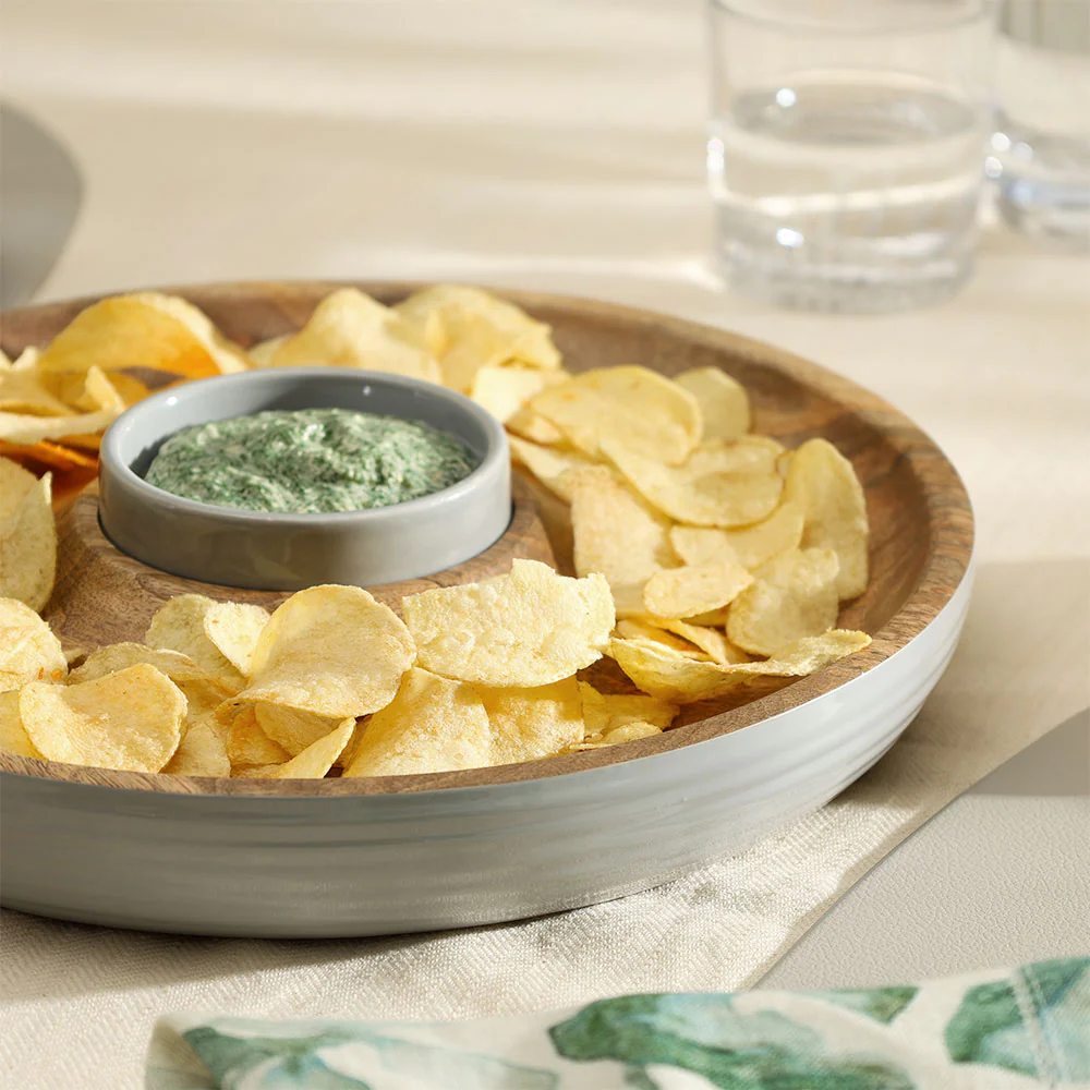 Riko Mango Wood Ribbed Chip and Dip Platter - Periwinkle - Image 3