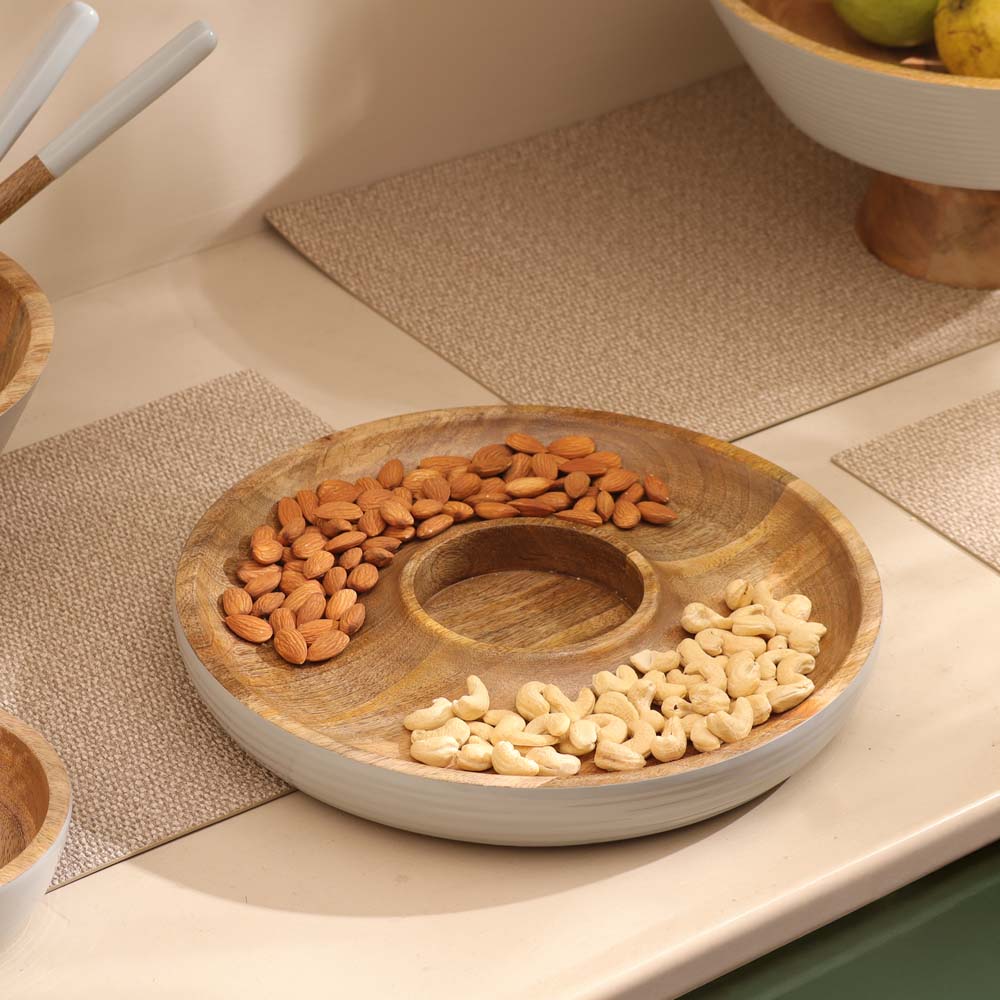 Riko Mango Wood Ribbed Chip and Dip Platter - Periwinkle - Image 5