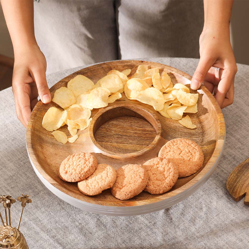Riko Mango Wood Ribbed Chip and Dip Platter - Periwinkle - Image 6