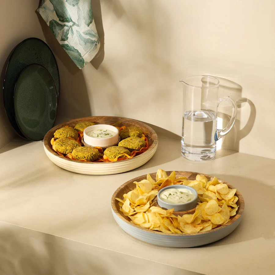Riko Mango Wood Ribbed Chip and Dip Platter - Periwinkle - Image 8