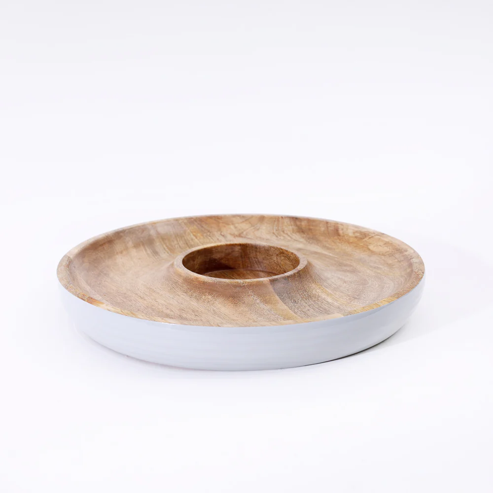 Riko Mango Wood Ribbed Chip and Dip Platter - Periwinkle - Image 9