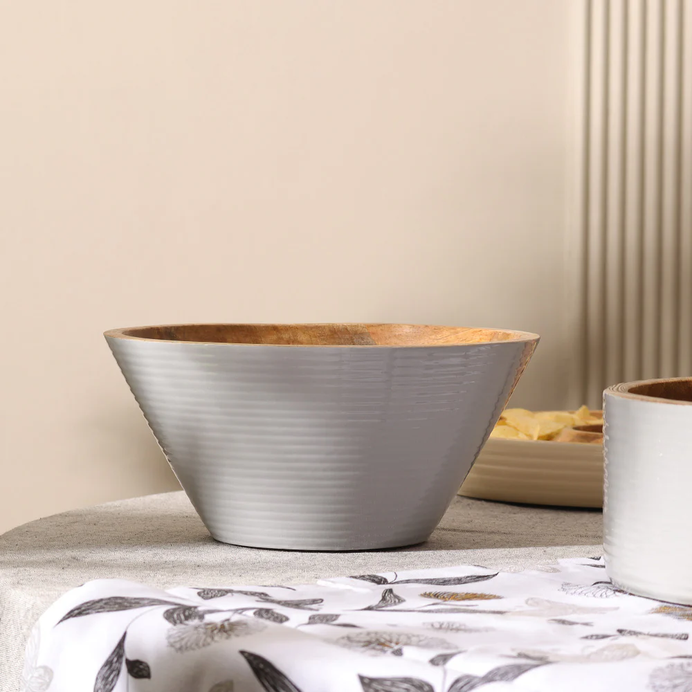 Riko Mango Wood Tapered Ribbed Bowl Large - Periwinkle - Image 3