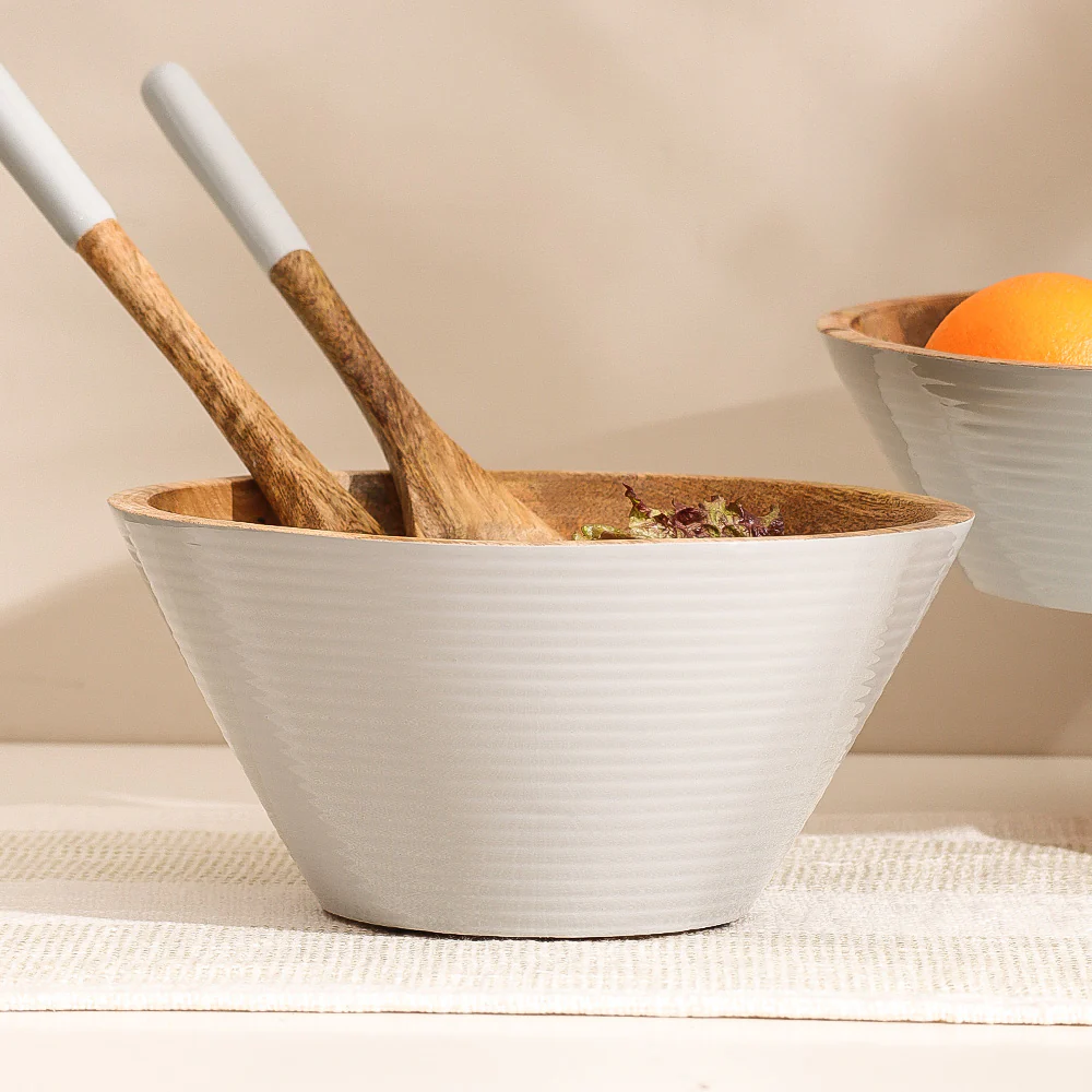 Riko Mango Wood Tapered Ribbed Bowl Large - Periwinkle - Image 5