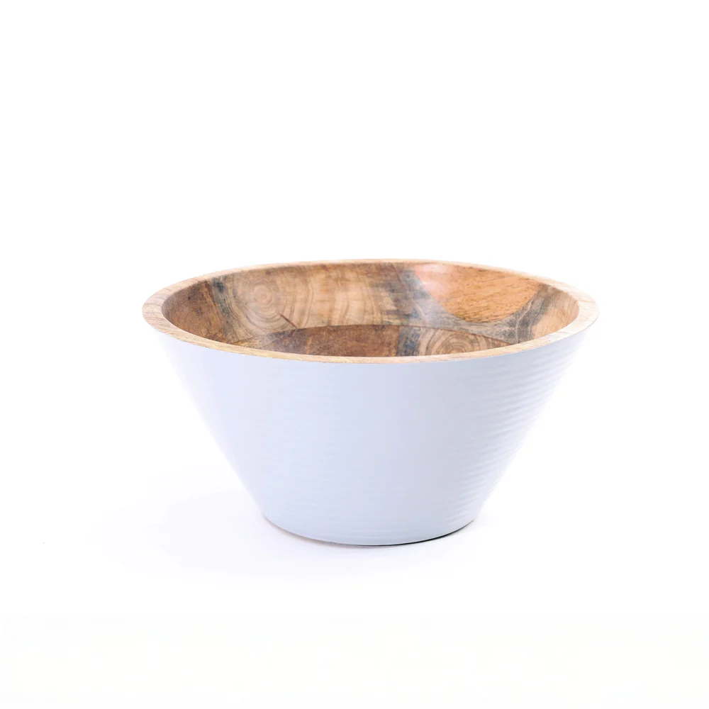 Riko Mango Wood Tapered Ribbed Bowl Large - Periwinkle - Image 7