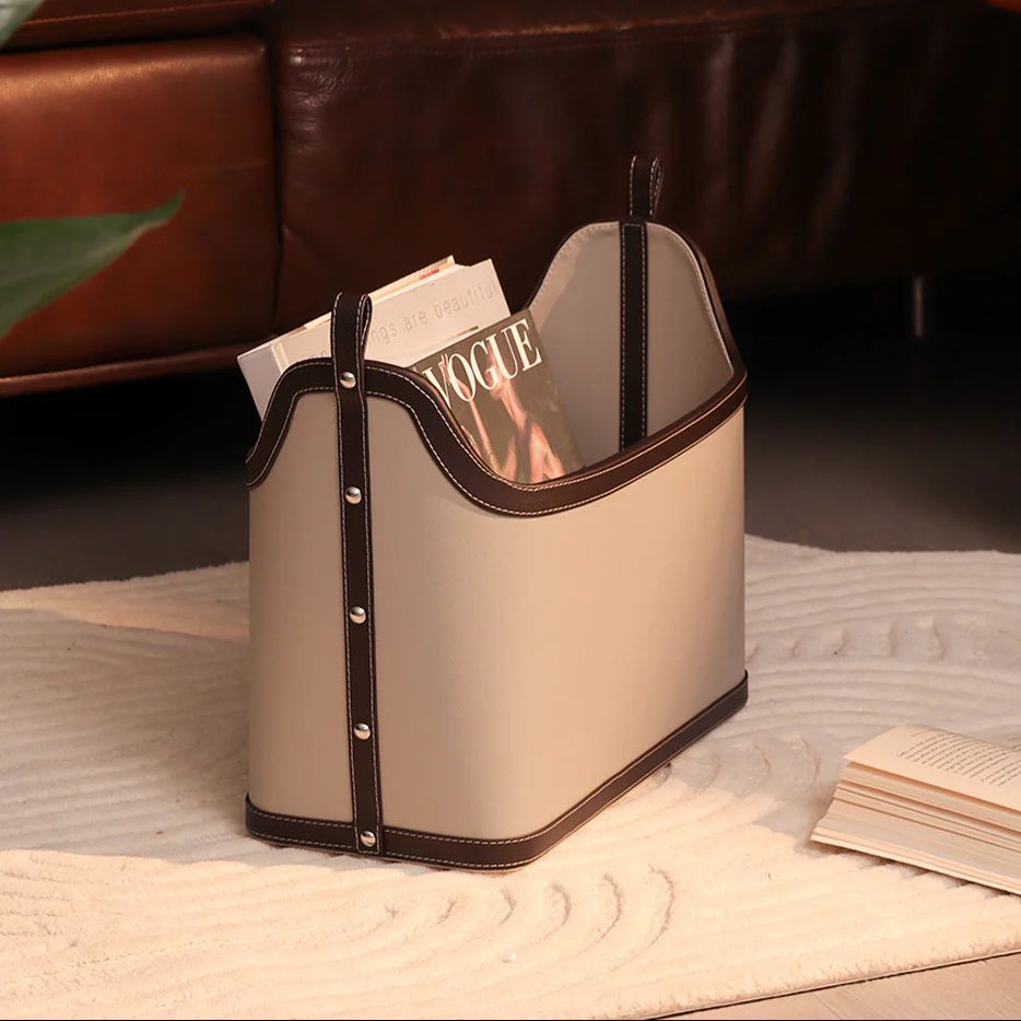 Rivet Magazine Basket - Taupe Walnut - Image 2