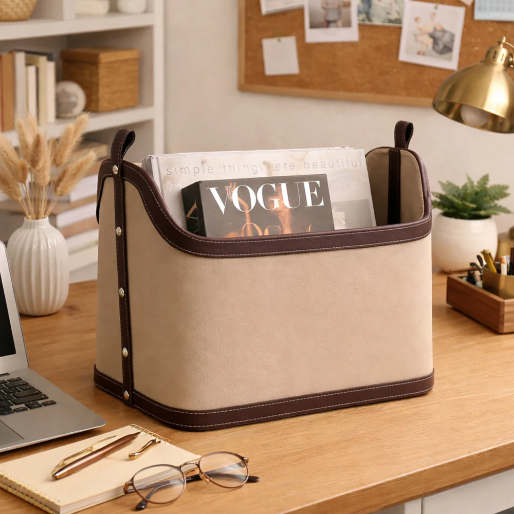 Rivet Magazine Basket - Taupe Walnut - Image 6