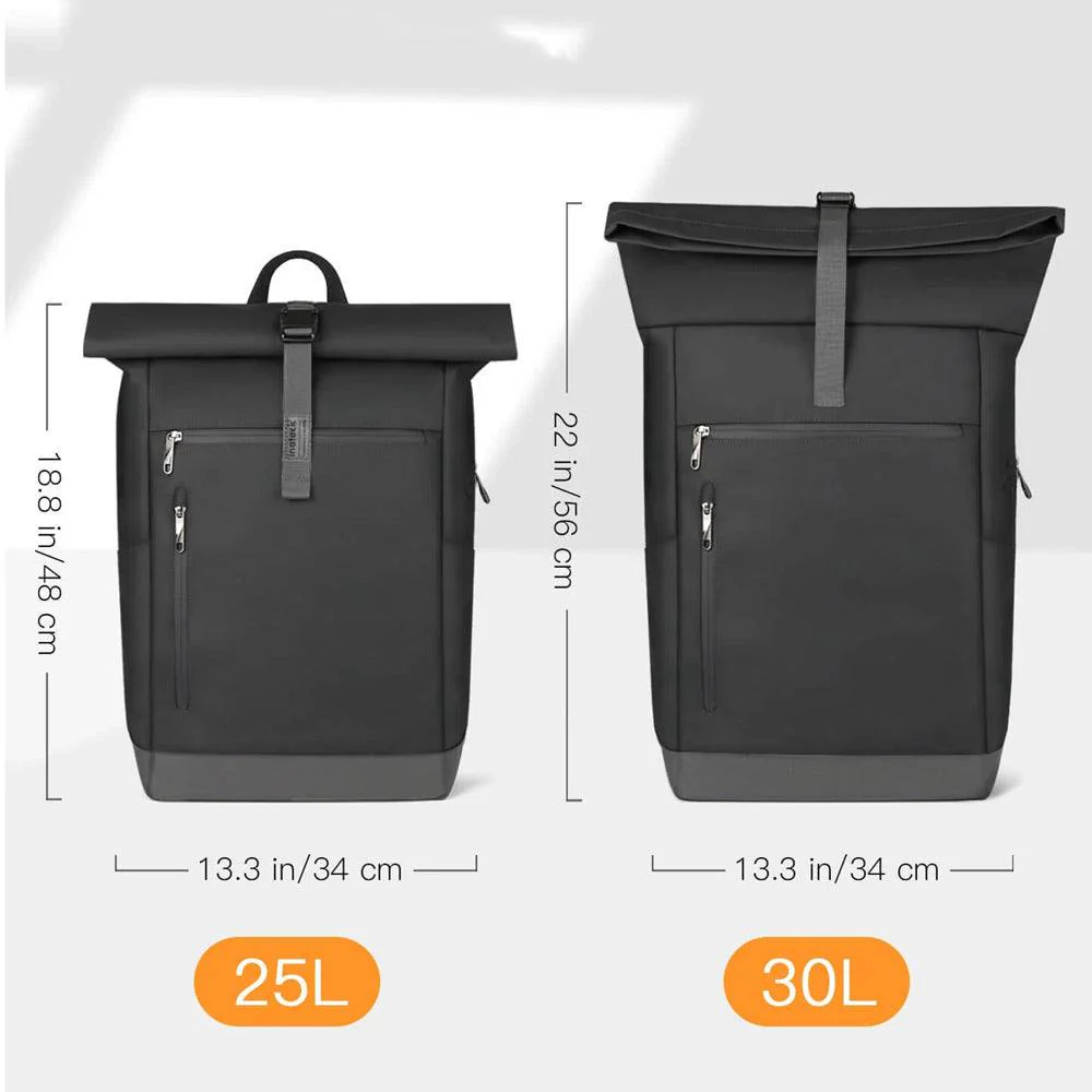 Roll Top Laptop Backpack 30L - Black - Image 5