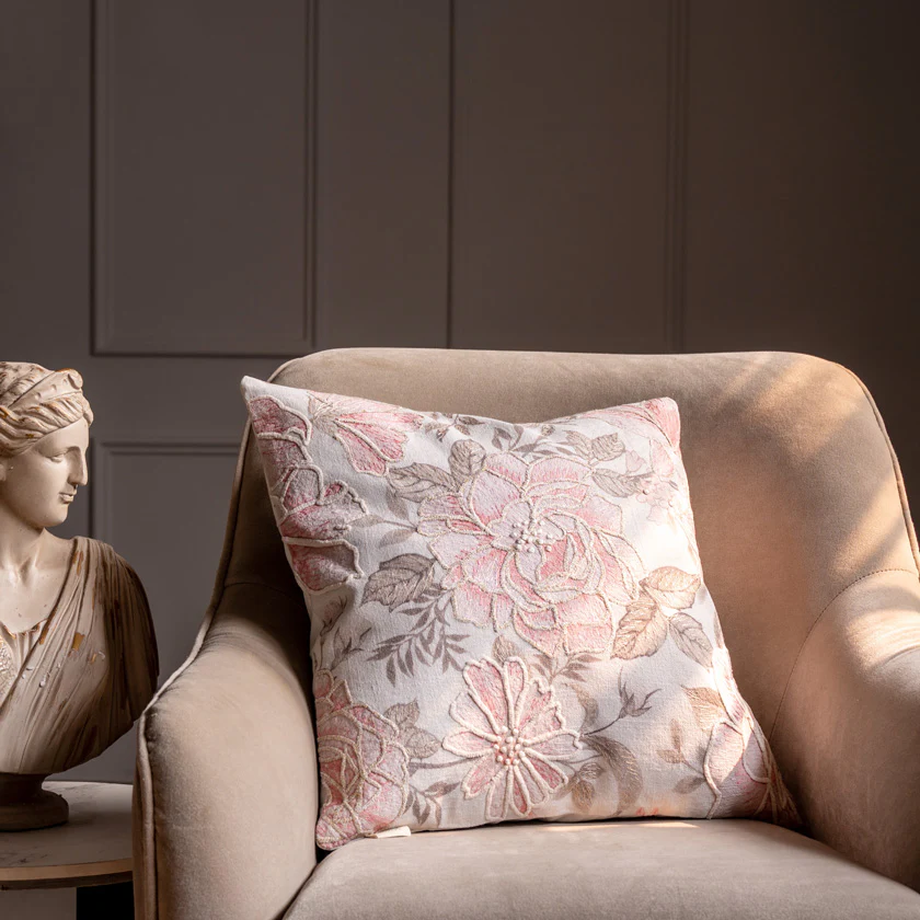 Rosa Embroidered Cushion Cover 45x45cm - Ivory Pink - Image 2