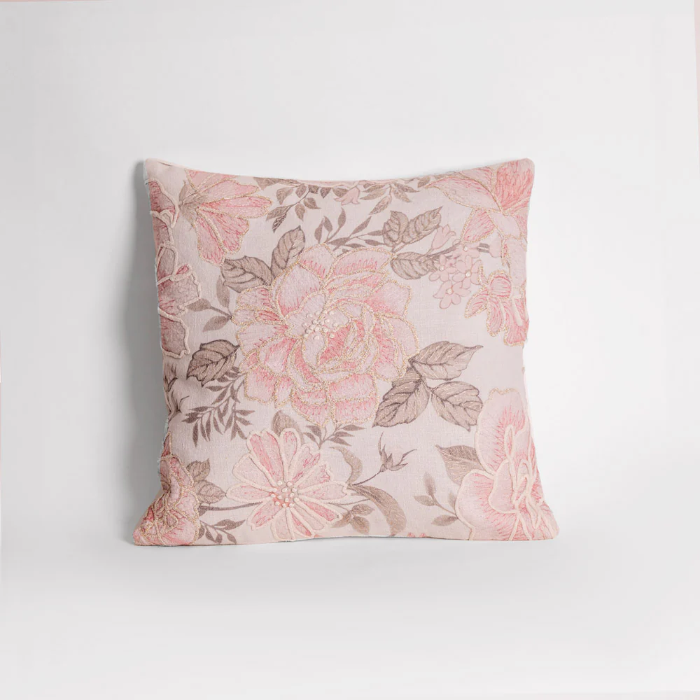 Rosa Embroidered Cushion Cover 45x45cm - Ivory Pink - Image 3