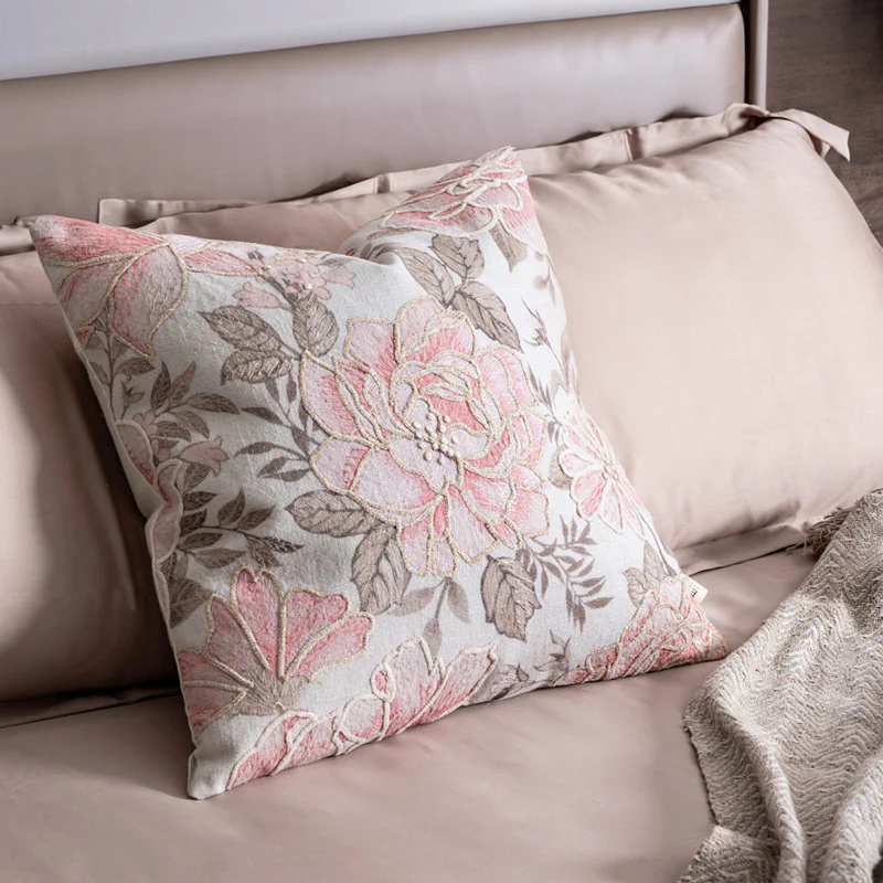 Rosa Embroidered Cushion Cover 45x45cm - Ivory Pink - Image 4