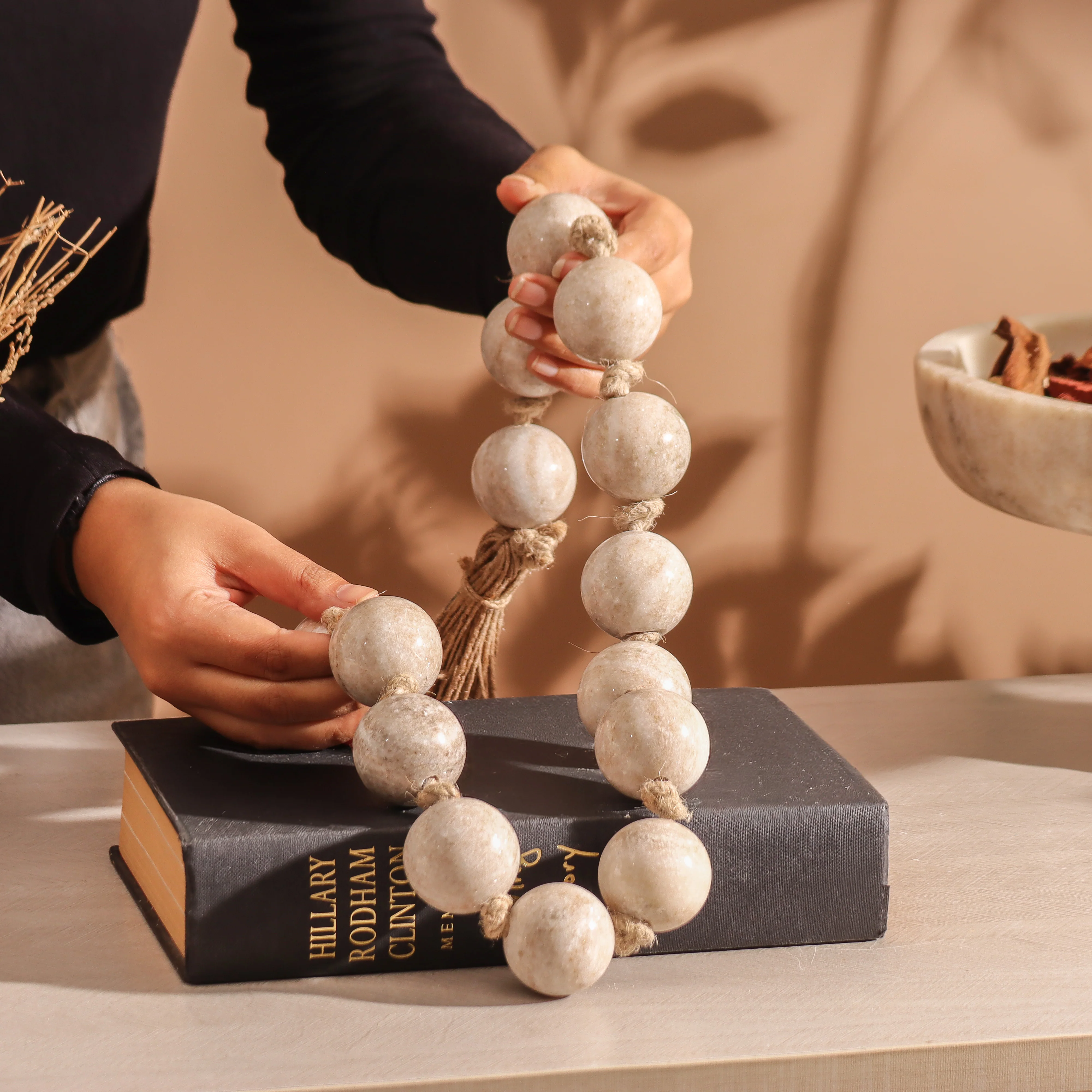 Rosario Marble Beads Sculpture  - Beige Natural - Image 2