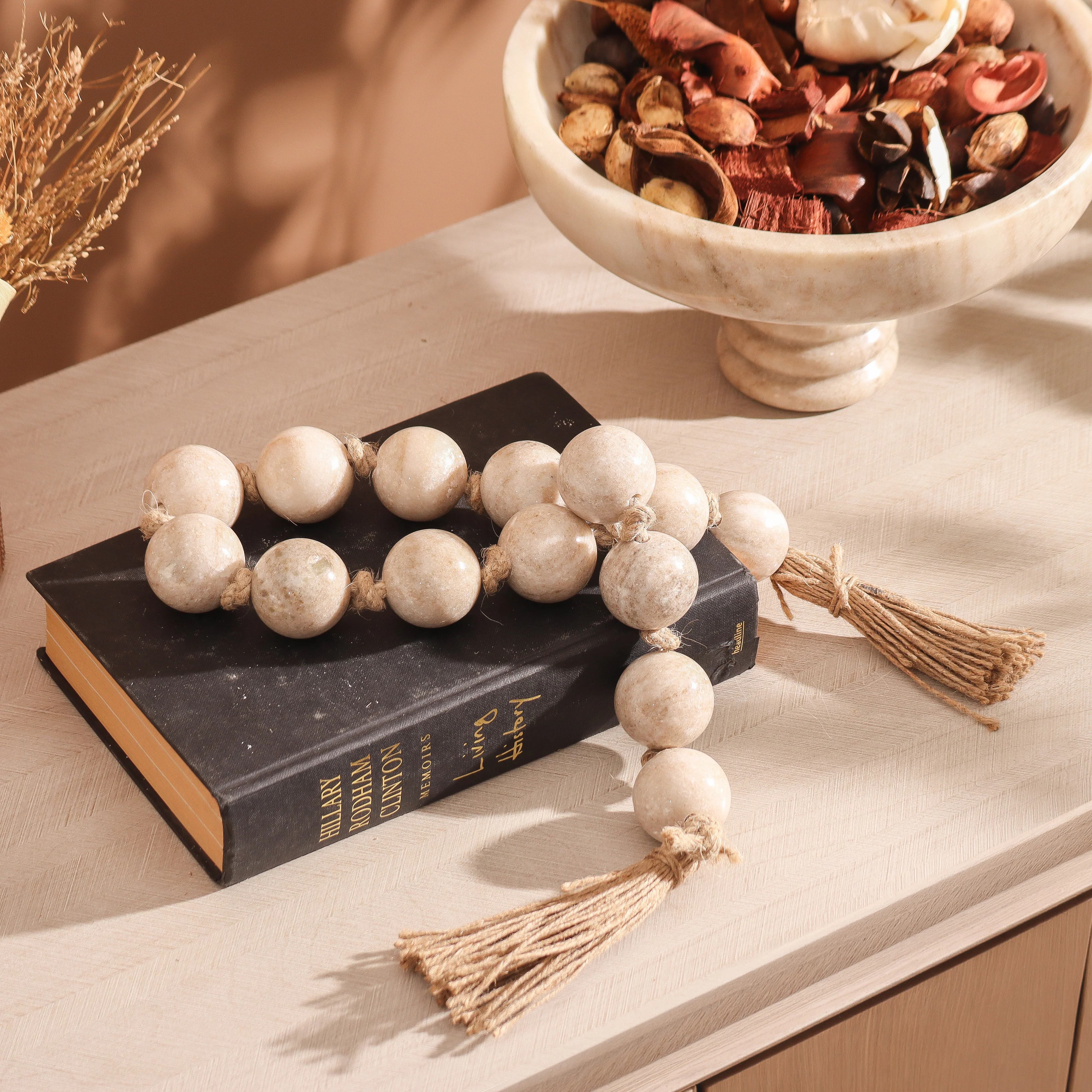 Rosario Marble Beads Sculpture  - Beige Natural - Image 3