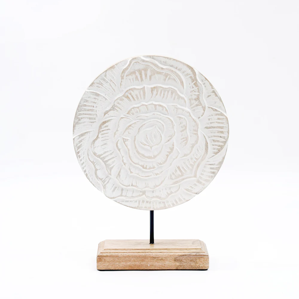 Rose Carved Wooden Sculpture - Vintage White - Image 5