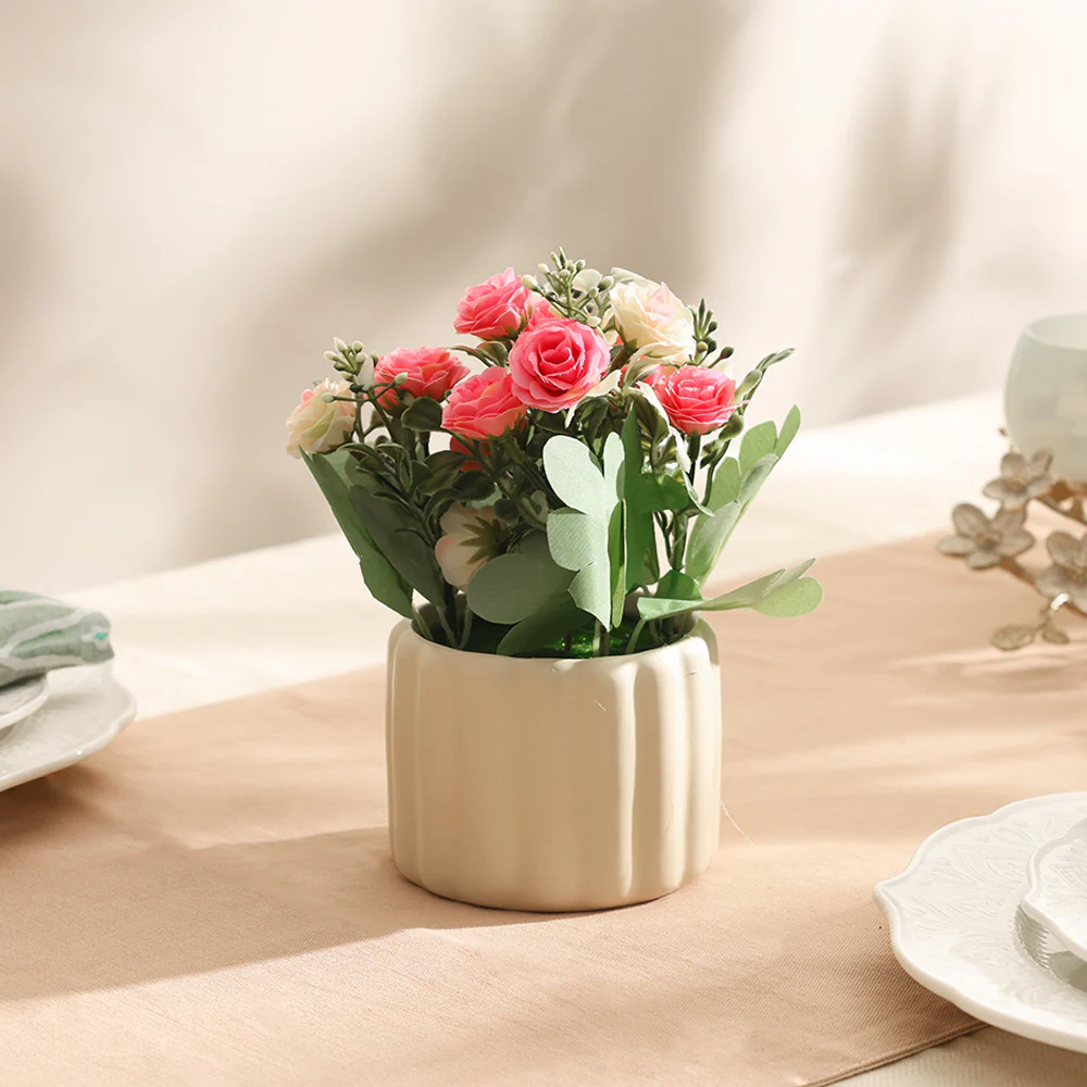 Rosebuds Artificial Potted Plant - Pink Cream - Image 2
