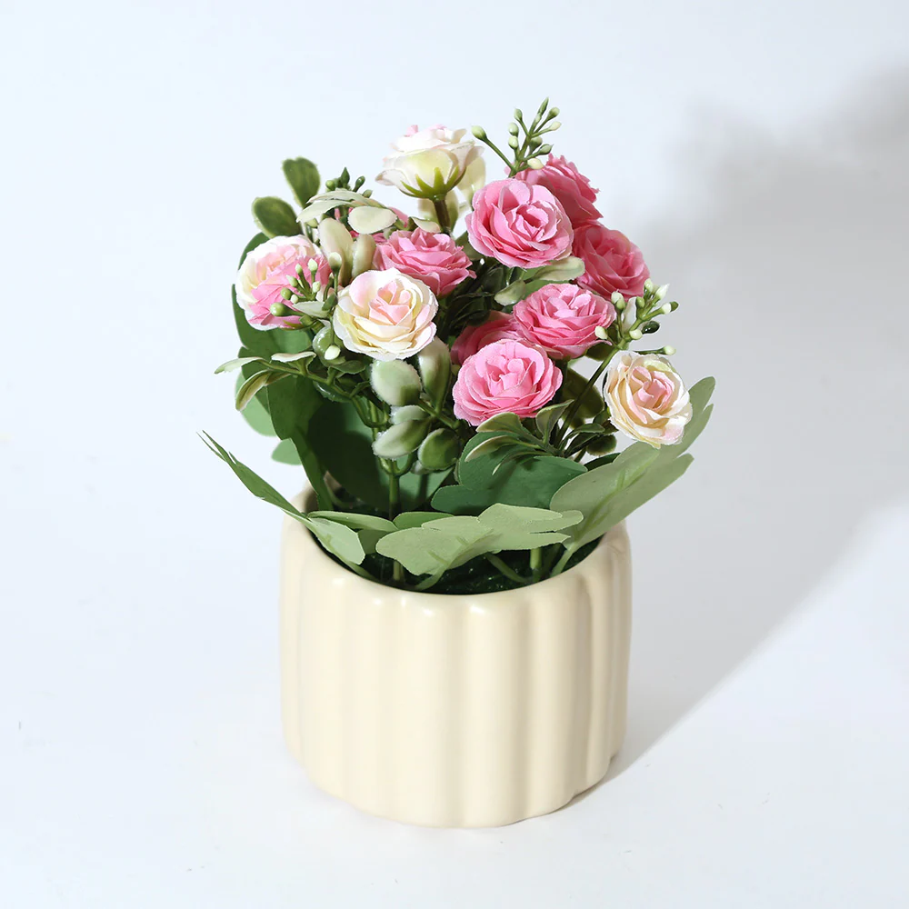 Rosebuds Artificial Potted Plant - Pink Cream - Image 3