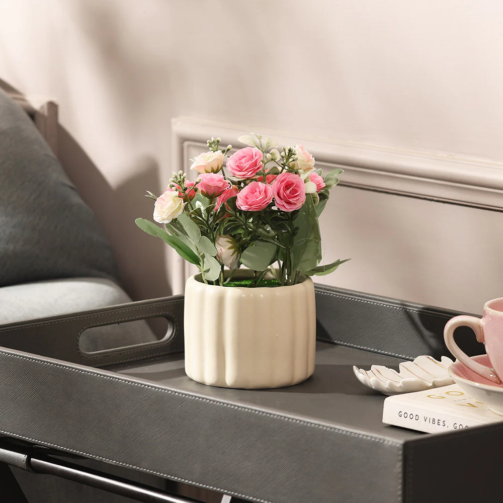 Rosebuds Artificial Potted Plant - Pink Cream - Image 4
