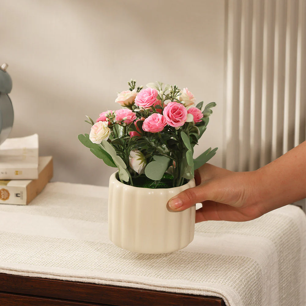 Rosebuds Artificial Potted Plant - Pink Cream - Image 5