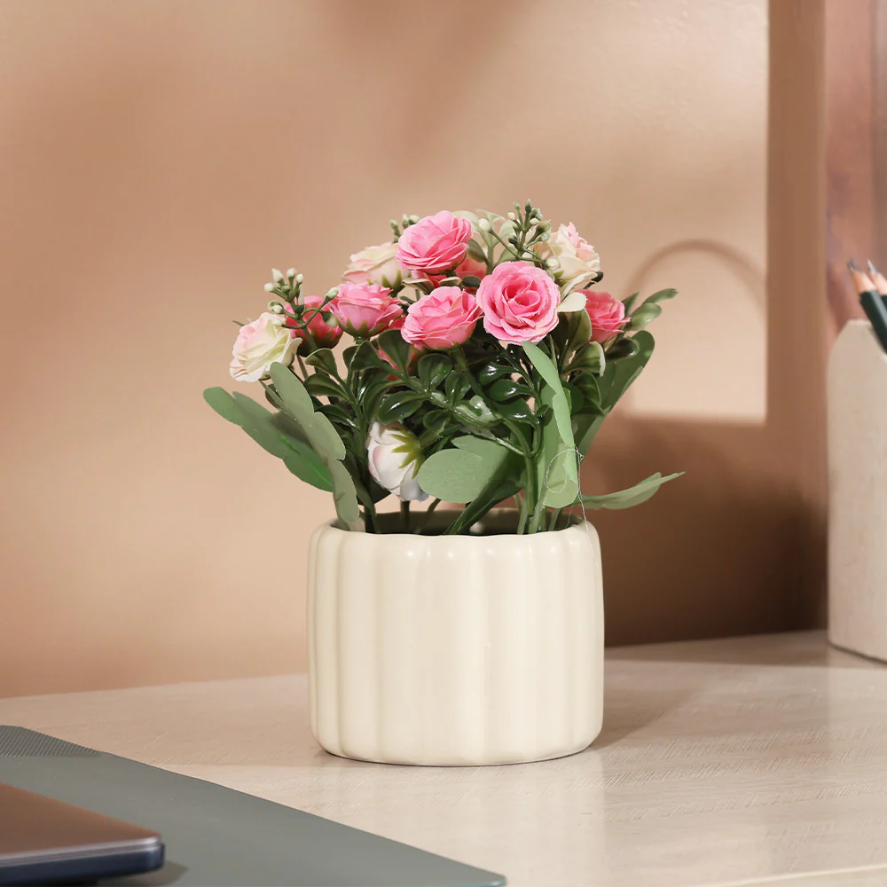 Rosebuds Artificial Potted Plant - Pink Cream - Image 6