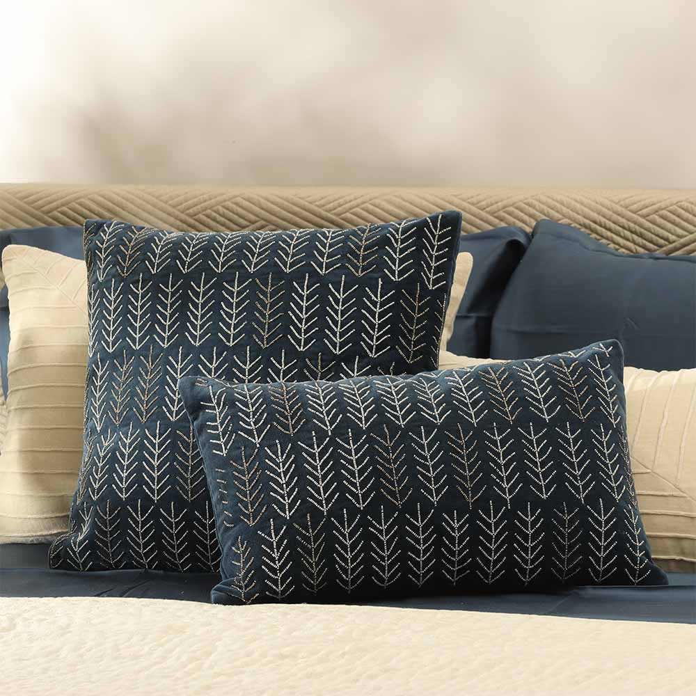 Rosemary Velvet Beaded Rectangular Cushion Cover 50x30cm - Navy Blue - Image 4
