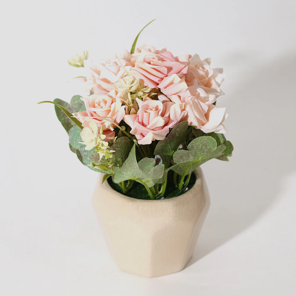 Roses Artificial Potted Plant - Pink Beige - Image 3