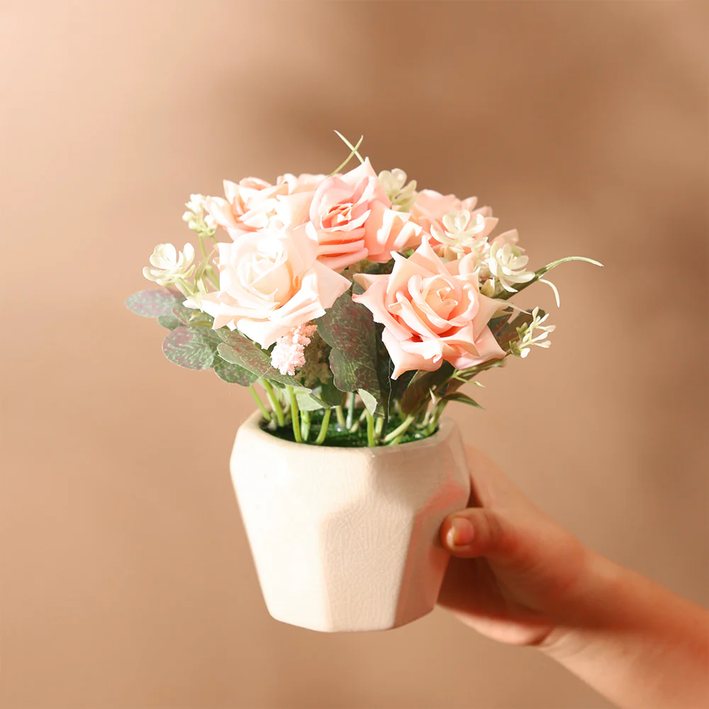 Roses Artificial Potted Plant - Pink Beige - Image 4