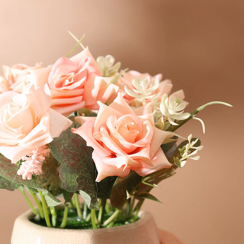 Roses Artificial Potted Plant - Pink Beige - Image 5