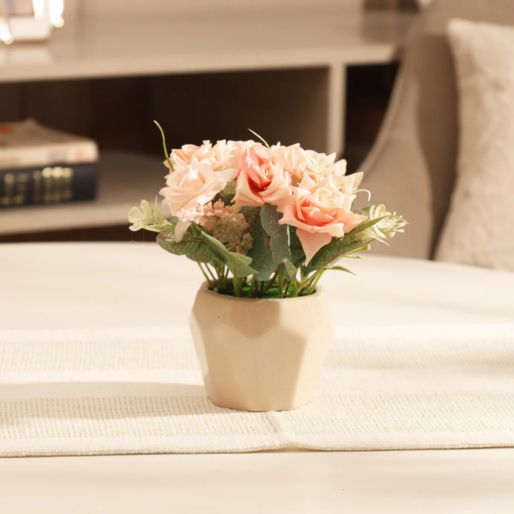 Roses Artificial Potted Plant - Pink Beige - Image 6