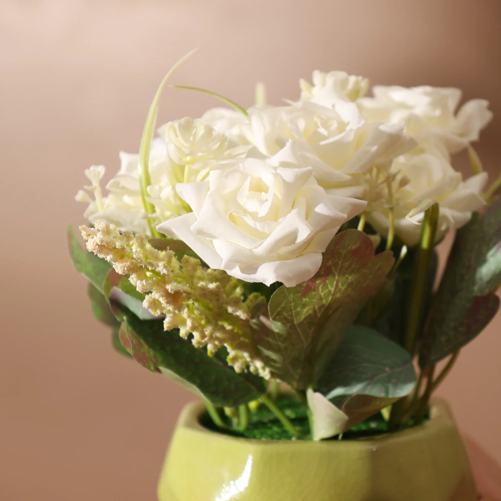 Roses Artificial Potted Plant - White Yellow - Image 5