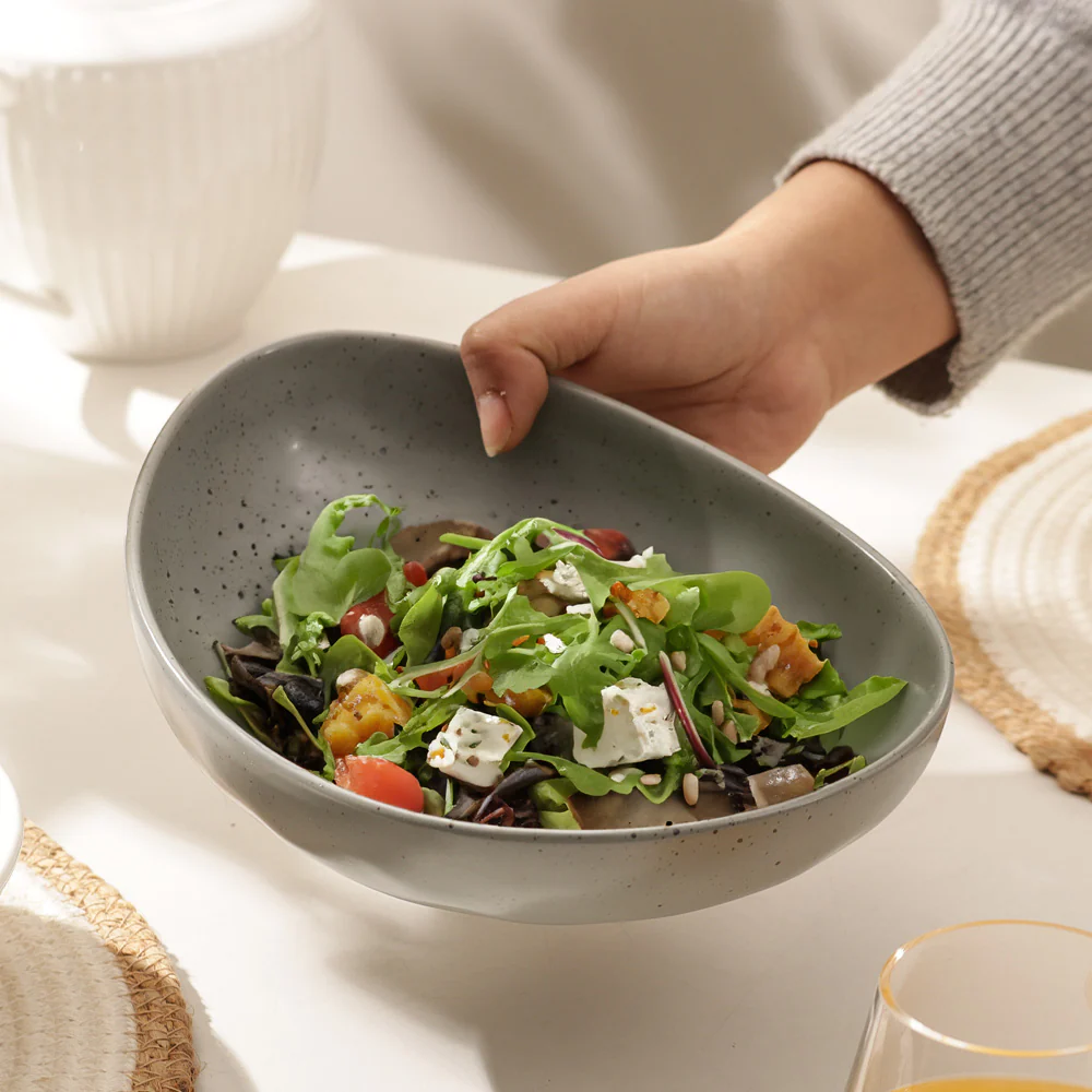 Roya Shallow Medium Bowl - Speckled Grey