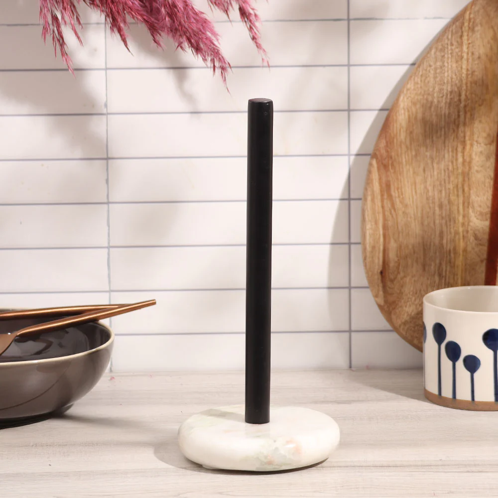 Rubio Marble Paper Towel Holder - White Black - Image 2