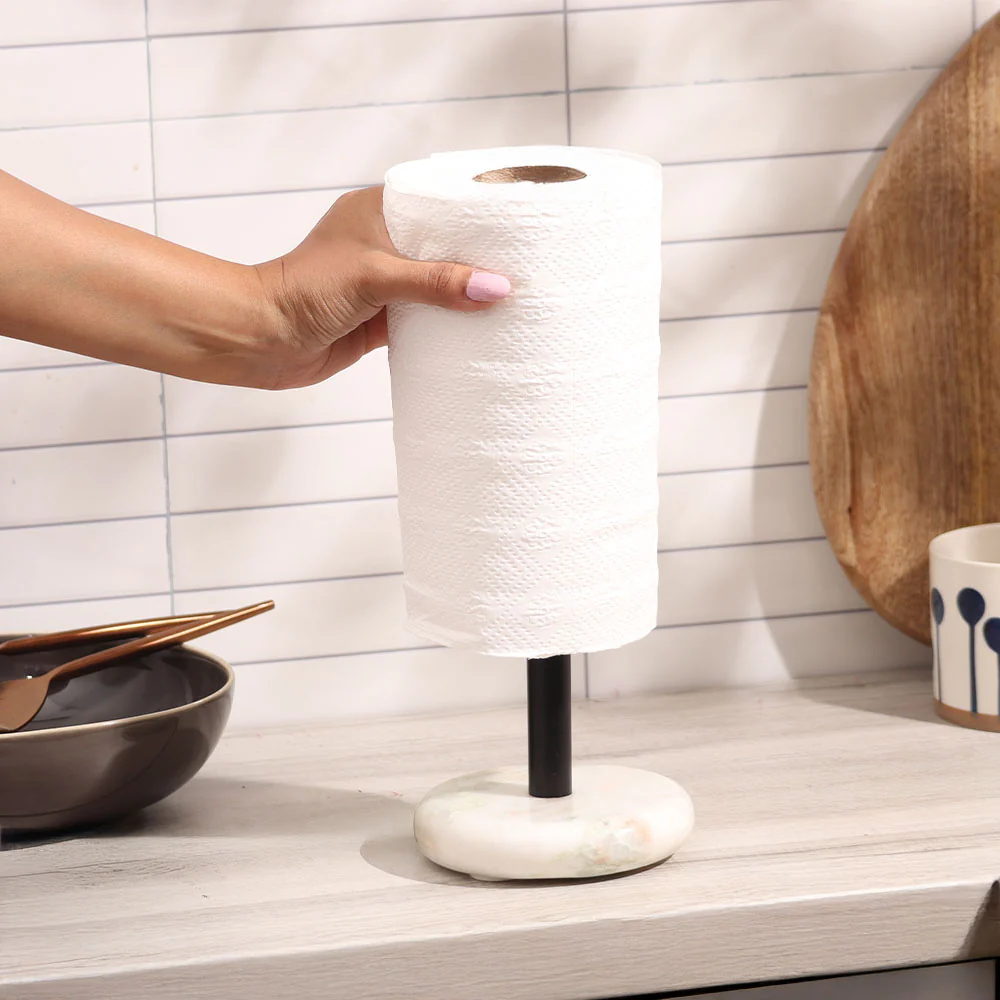 Rubio Marble Paper Towel Holder - White Black - Image 5