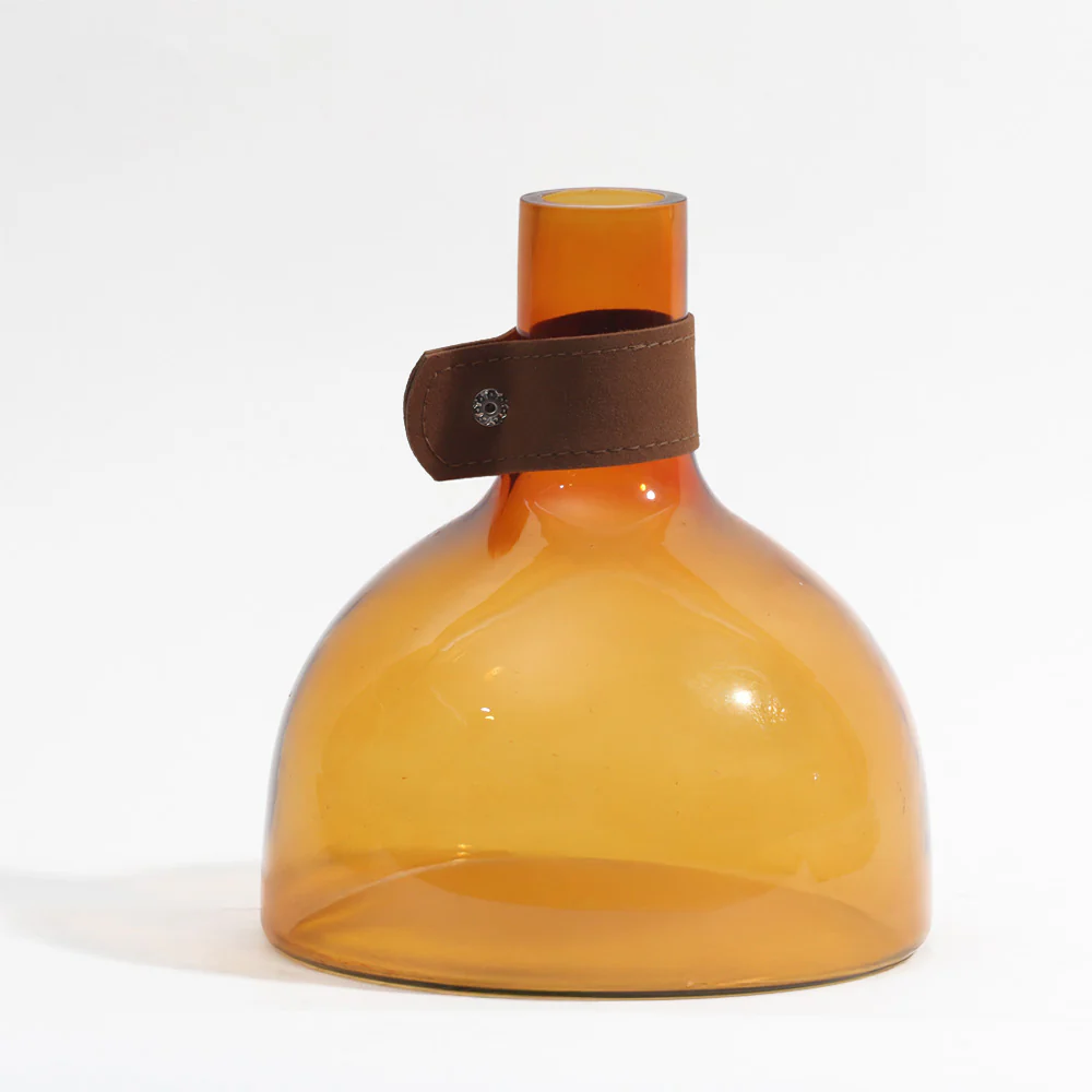 Russo Glass Vase with Leather Trim Medium - Mustard - Image 3