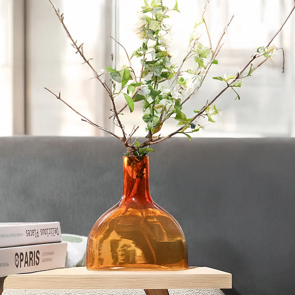Russo Glass Vase with Leather Trim Medium - Mustard - Image 5