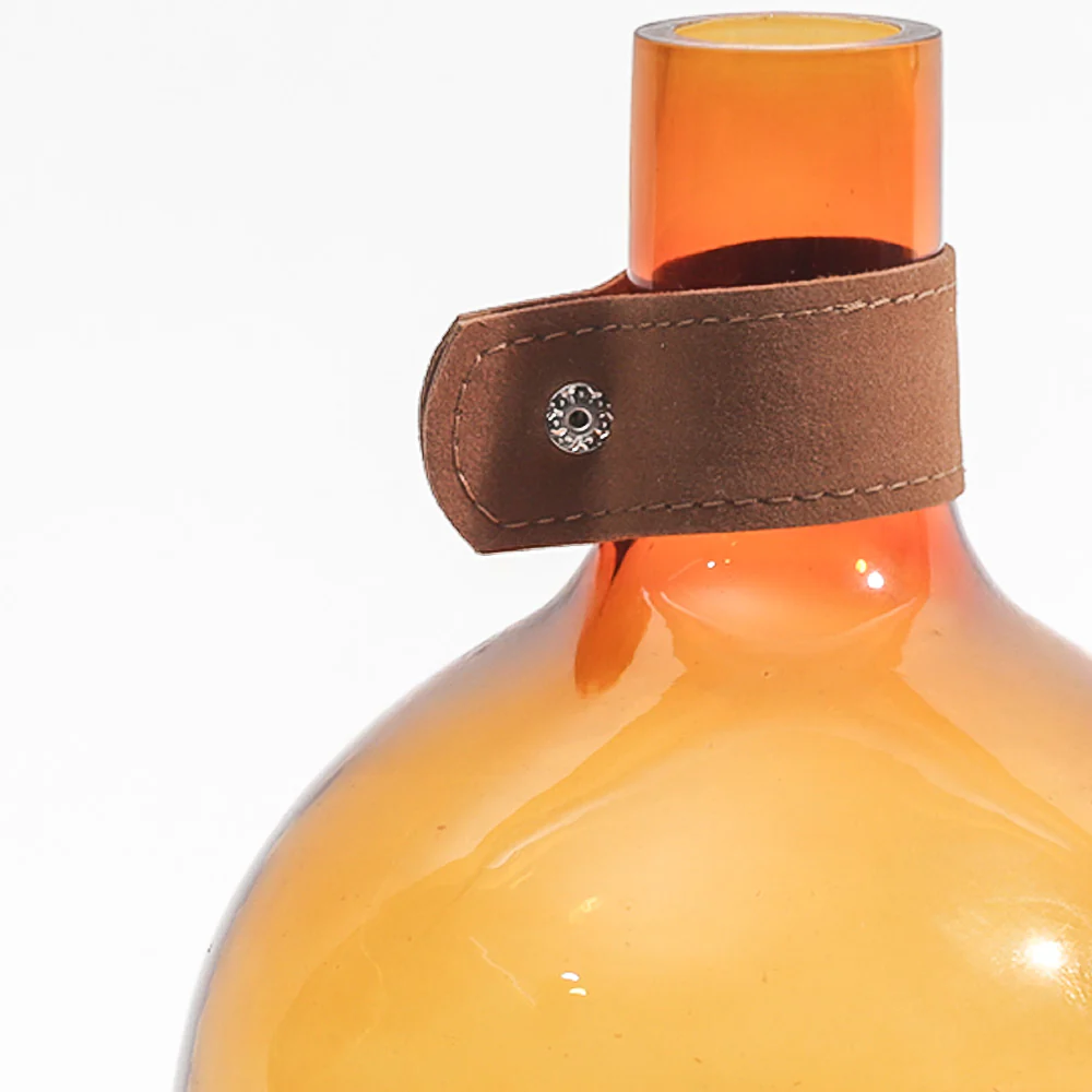 Russo Glass Vase with Leather Trim Medium - Mustard - Image 6