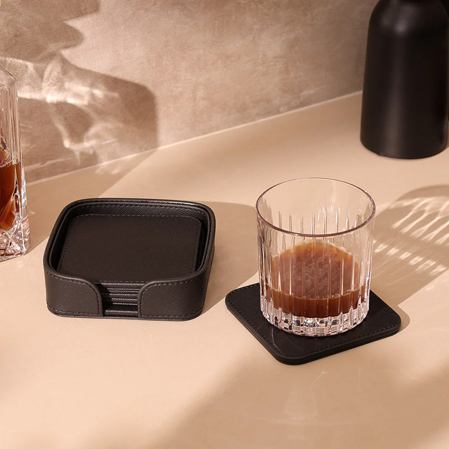 Saloon Sqround Coasters, Set of 6 - Black