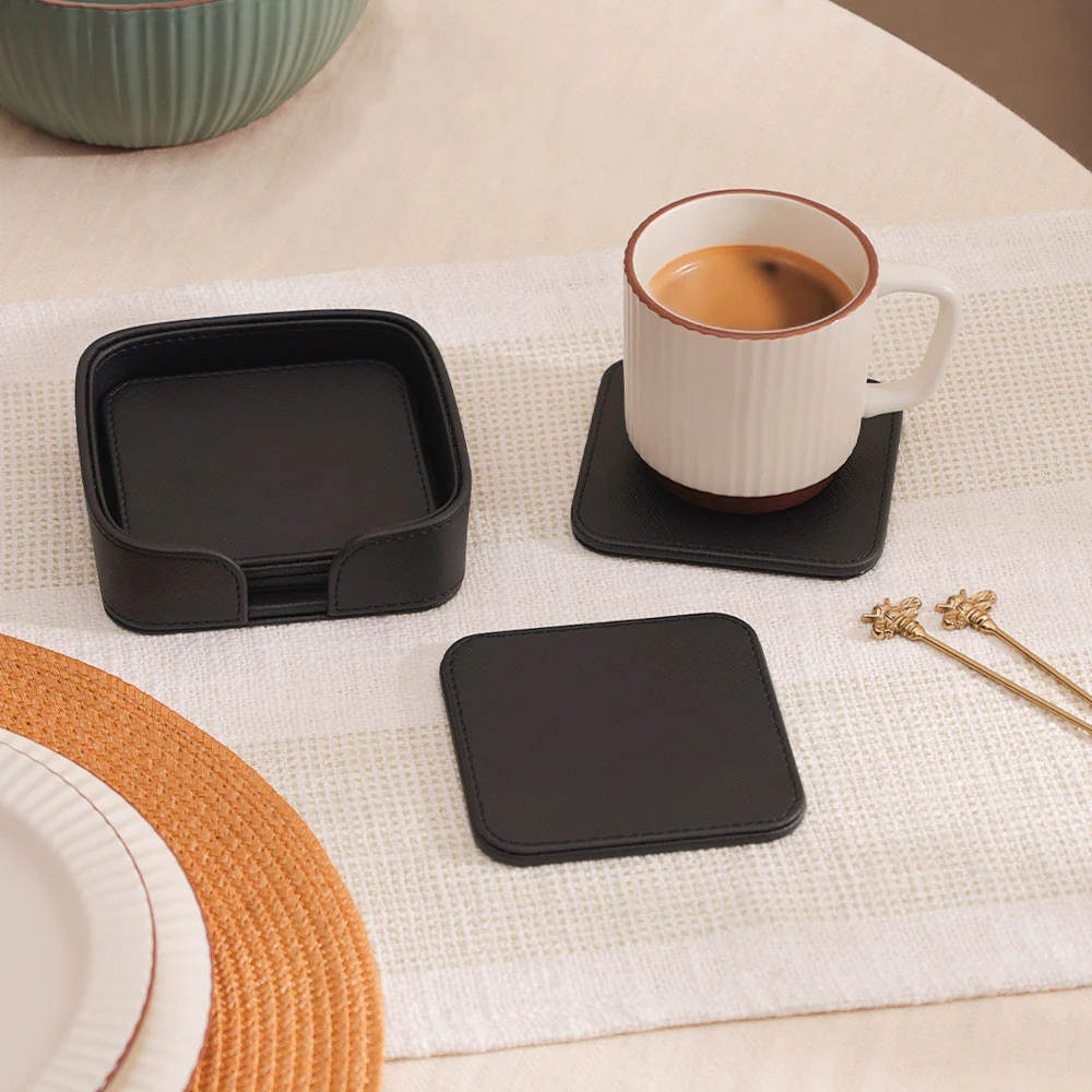 Saloon Sqround Coasters, Set of 6 - Black - Image 4