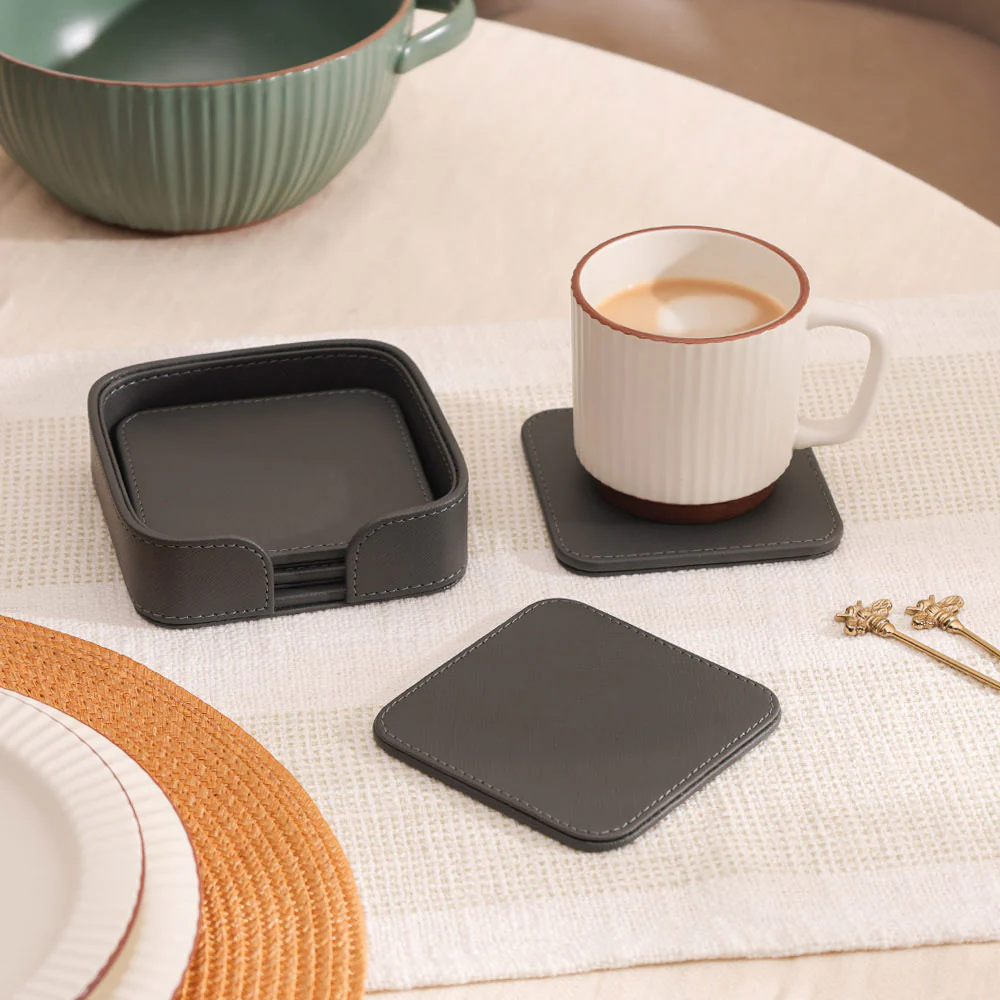 Saloon Sqround Coasters, Set of 6 - Dark Grey - Image 2