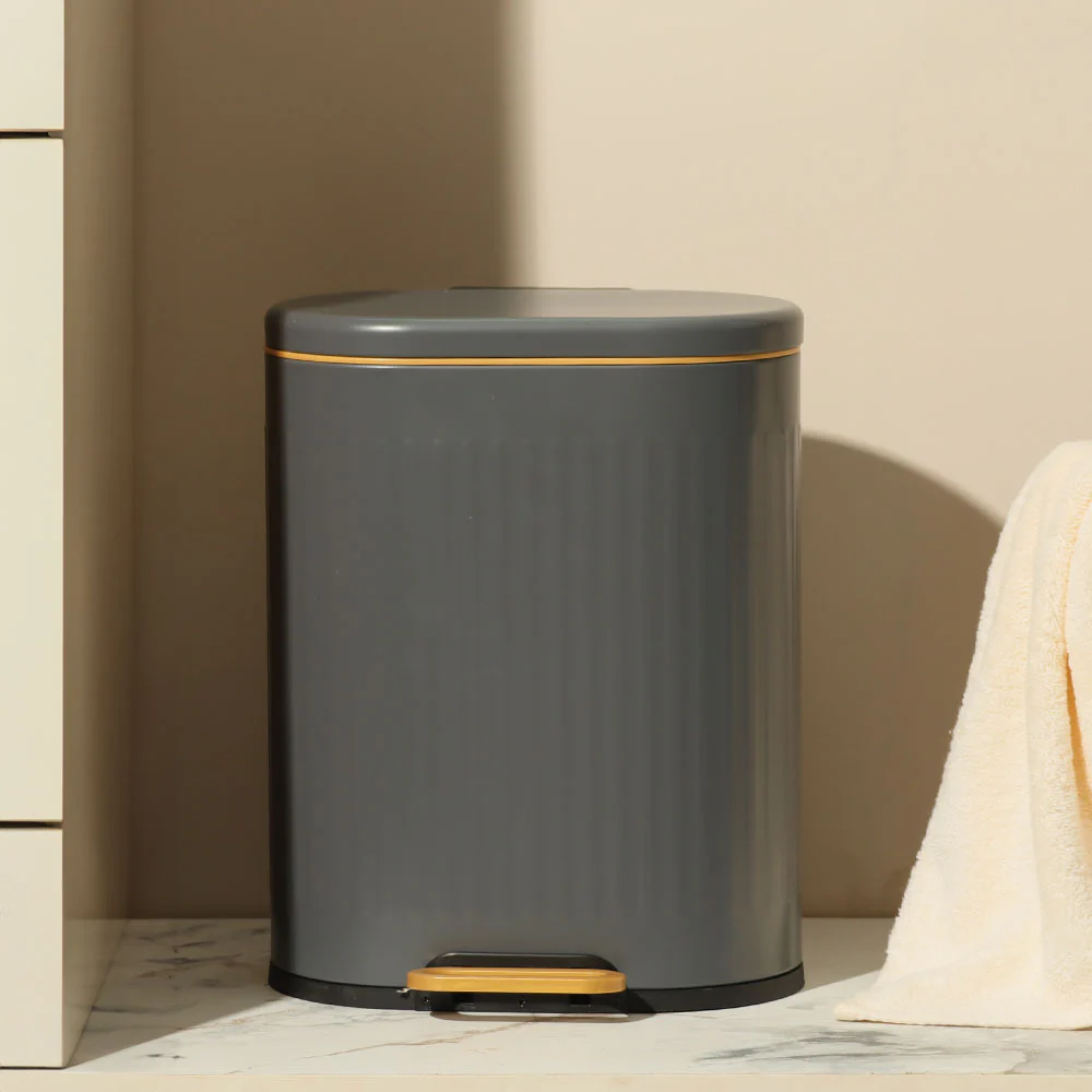 Ovate Pedal Bin 6L - Grey & Gold - Image 6