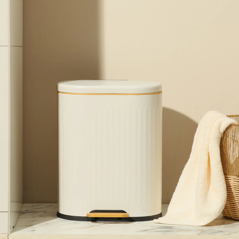 Ovate Pedal Bin 6L - White & Gold - Image 2