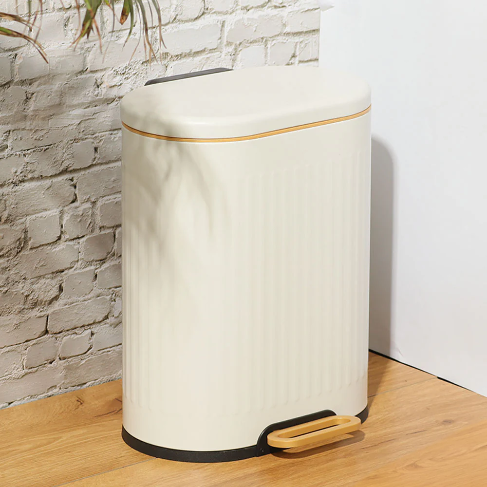 Ovate Pedal Bin 6L - White & Gold - Image 6