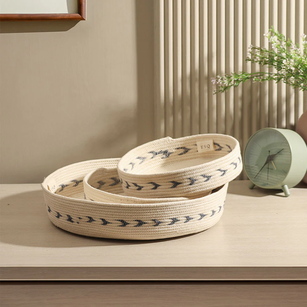 Sayu Corded Storage Baskets, Set of 3 - Cream Blue - Image 5