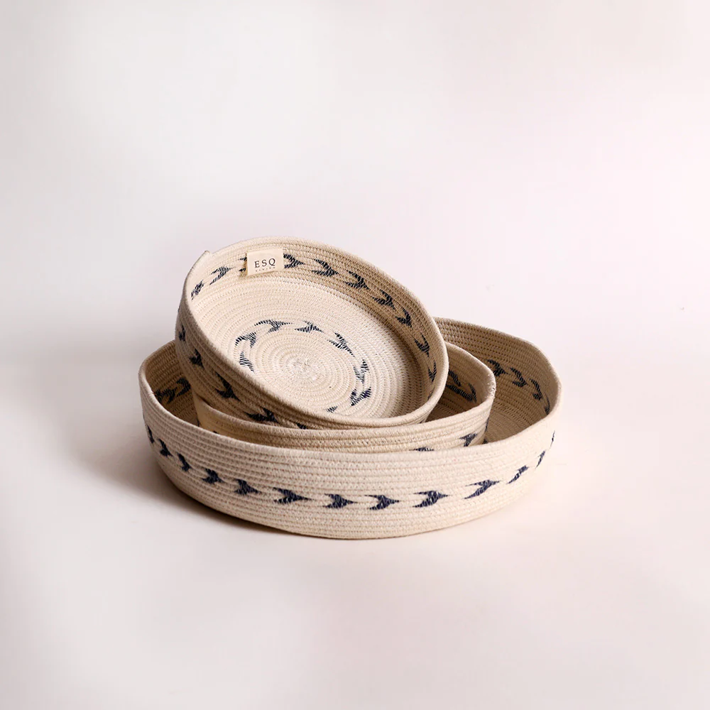 Sayu Corded Storage Baskets, Set of 3 - Cream Blue - Image 6