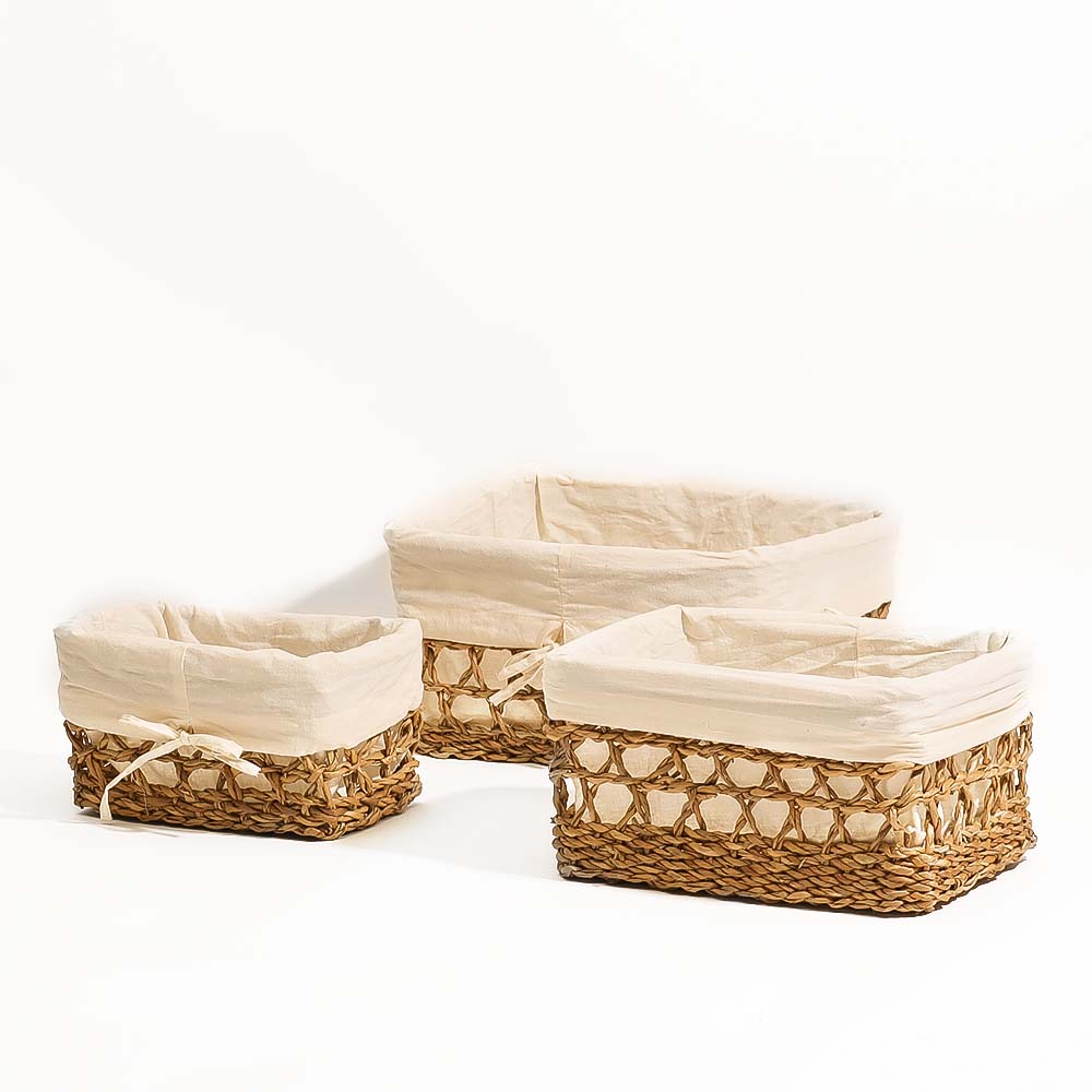 Seagrass Braided Lined Storage Baskets Tall, Set of 3 - Natural - Image 3