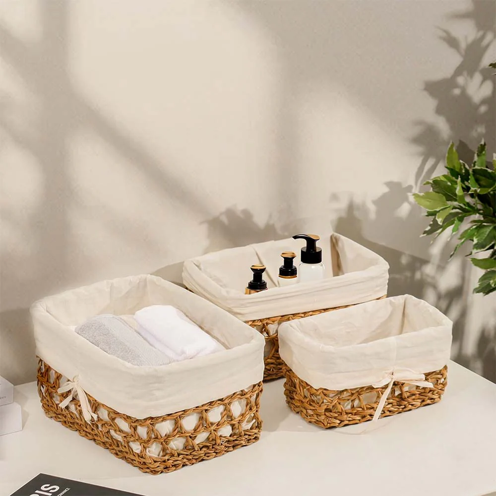 Seagrass Braided Lined Storage Baskets Tall, Set of 3 - Natural - Image 4