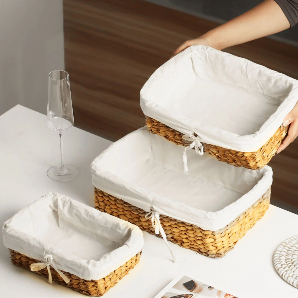 Seagrass Woven Lined Storage Baskets Short, Set of 3 - Natural - Image 2