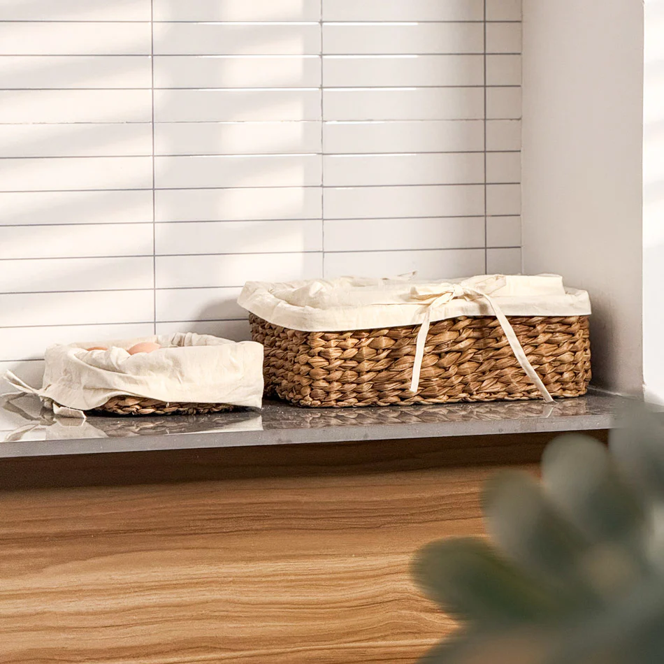 Seagrass Woven Lined Storage Baskets Short, Set of 3 - Natural - Image 3