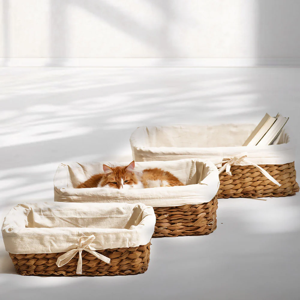 Seagrass Woven Lined Storage Baskets Short, Set of 3 - Natural - Image 4