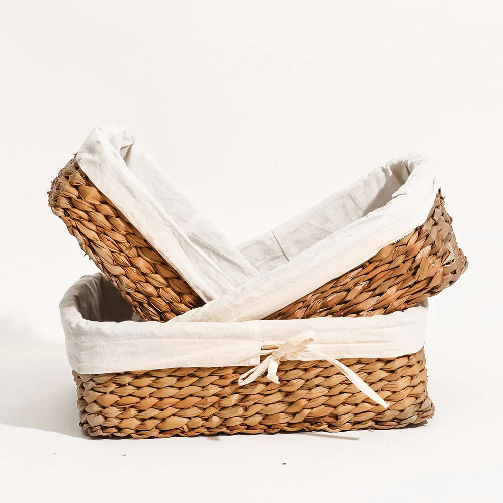 Seagrass Woven Lined Storage Baskets Short, Set of 3 - Natural - Image 5